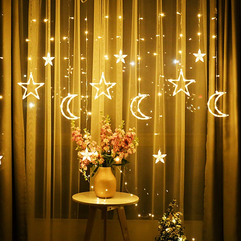 Star Moon Curtain String LED Lights