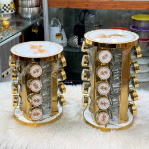 Revolving Spice Tower White Marble Seasoning Kitchen Storage Organization