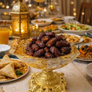 Gold Metal-Footed Glass Dates Tray – Decorative Gift for Home and Office