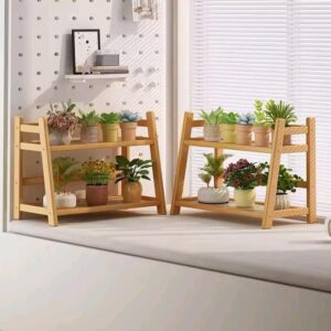 2-Tier Countertop Bamboo Shelf Storage Rack, Kitchen Cup Holder Organizer Small