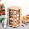 16 Jar Revolving Spice Rack Bamboo Rotating Standing Seasoning Rack Shelf Square Shape