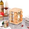 12 Jar Revolving Spice Rack Bamboo Rotating Standing Seasoning Rack Shelf Square Shape