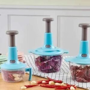 Hand chopper for vegetables, fruit and meat kitchen mixer with 2-in-1 stirrer