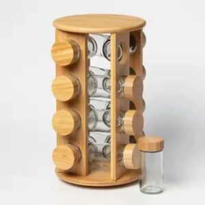 16 Jar Revolving Spice Rack Bamboo Rotating Standing Seasoning Rack Shelf Round Shape